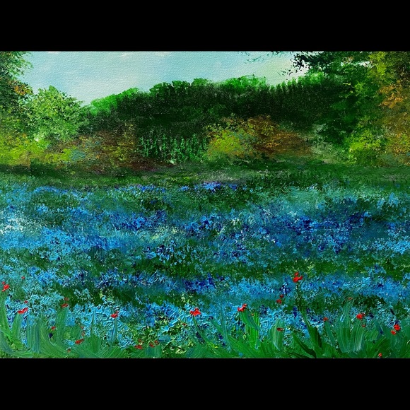 Other - ORIGINAL ACRYLIC FLORAL LANDSCAPE PAINTING “blue bells”